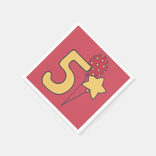 Ich bin fünf - Niedlicher Ballon Gelb & Rot 5. Geb Serviette (Ecke)