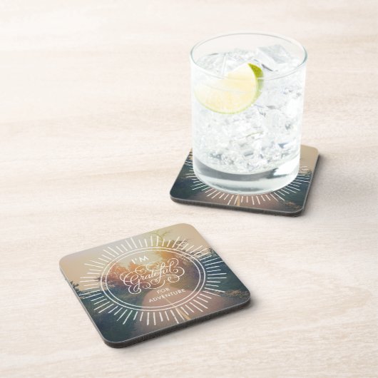 Ich bin für Abenteuer dankbar Getränkeuntersetzer (Rechte Seite)