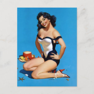 Ich bin für Sie! Vintages Button für Mädchenkunst Postkarte