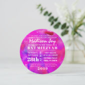 ICH BIN FUSHIA WATERCOLOR Bat Mitzvah Einladung (Stehend Vorderseite)