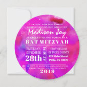 ICH BIN FUSHIA WATERCOLOR Bat Mitzvah Einladung (Vorderseite)