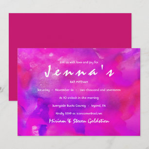 ICH BIN FUSHIA WATERCOLOR Bat Mitzvah Einladung