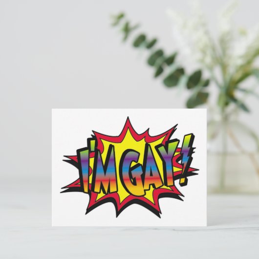 Ich bin Gay Burst Postkarte (Stehend Vorderseite)