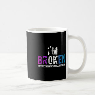 Ich bin gebrochen Aquamarin und Lila Ribbon Suizid Kaffeetasse