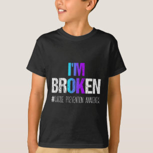 Ich bin gebrochen Aquamarin und Lila Ribbon Suizid T-Shirt