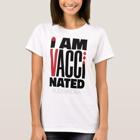 Ich bin geimpft Covid-19 Fun Red Black Name Custom T-Shirt (Vorderseite)