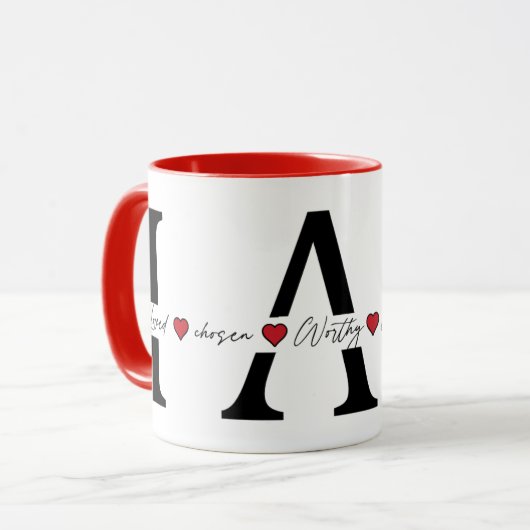 Ich bin geliebt, gewählt, würdig, viktorianisch, g tasse (Vorderseite Links)