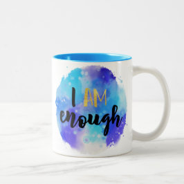 Ich bin genug Blue Watercolor Spiritueller Text Zweifarbige Tasse