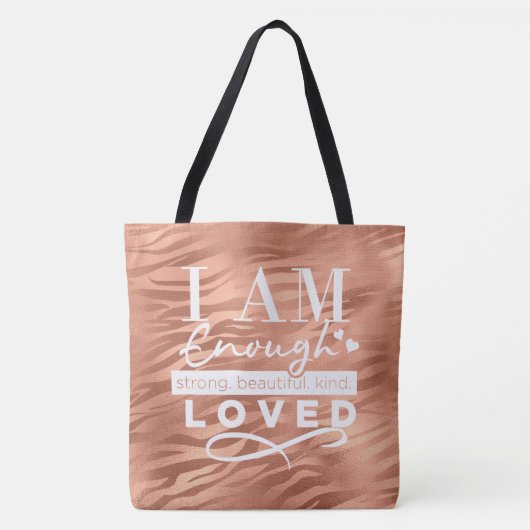 Ich bin genug Peach Sparkle Tiger Print Tasche (Vorderseite)