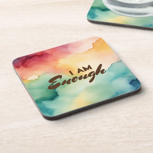 Ich bin genug positive Bejahung Wasserfarbe Getränkeuntersetzer (Linke Seite)