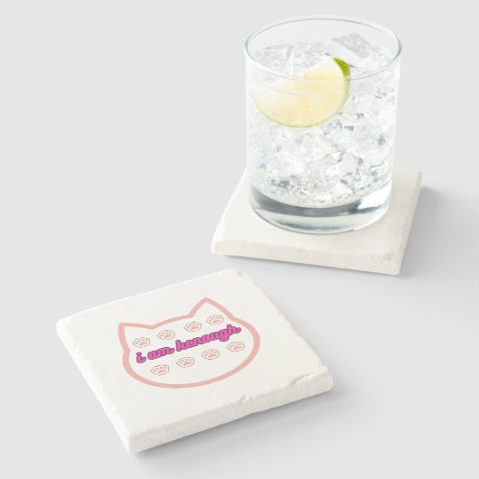 Ich bin genug T-Shert-Katze Steinuntersetzer (Seitenansicht)