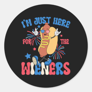Ich bin gerade hier für die Weiners 4. Juli Funny Runder Aufkleber