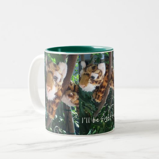 Ich bin gleich da! NIEDLICHE LEOPARD-Rescue-Crew Zweifarbige Tasse (Vorderseite Links)