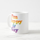 „Ich bin glücklich & gay“ Tasse – Feste Pride Kaff (Vorderseite Links)
