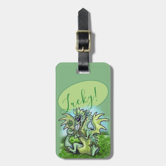 Ich bin glücklich! Kleines Drachen-Kleeblatt Gepäckanhänger (Vorderseite vertikal)