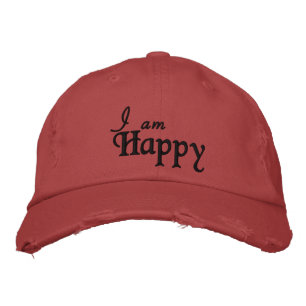 Ich bin glücklich Zitat Schwarz Rot Personalisiert Bestickte Baseballkappe