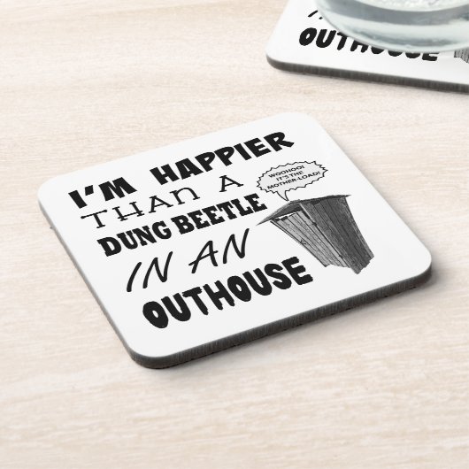 Ich bin glücklicher als ein Mistkäfer in einem Hau Getränkeuntersetzer (Linke Seite)
