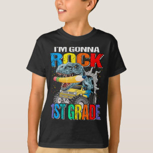 Ich bin Gonna Rock 1st Grade Monster Truck Dinosau T-Shirt