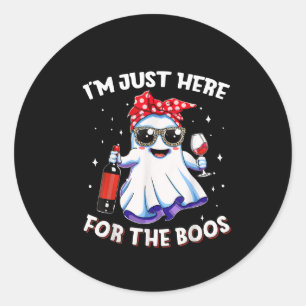 Ich bin hier Boos Halloween Funny Wine Ghost Women Runder Aufkleber