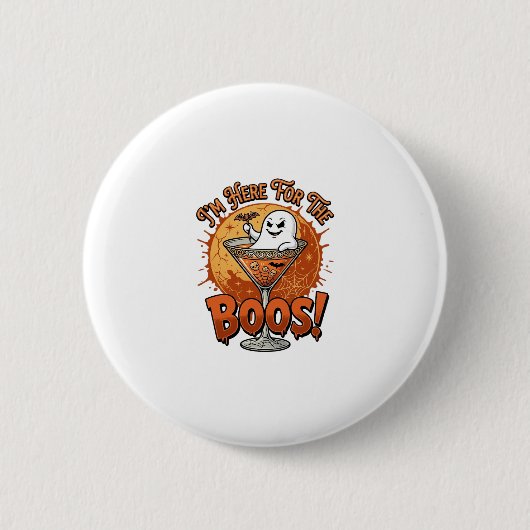 Ich bin hier Boos Halloween-Geist trinkt Spinnenne Button (Vorderseite)