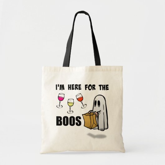 Ich bin hier für das Boos Funny Halloween Ghost Tragetasche (Vorne)