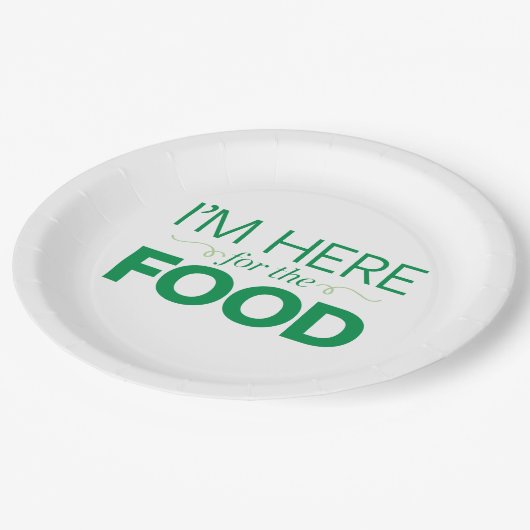 Ich bin hier für die Nahrung Pappteller (Schrägansicht)