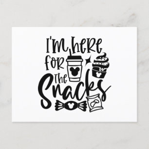 Ich bin hier für die Snacks Postkarte