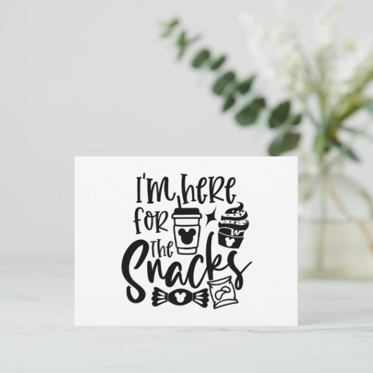 Ich bin hier für die Snacks Postkarte (Stehend Vorderseite)
