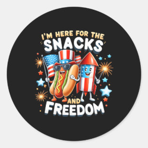 Ich bin hier für die Snacks und Freiheit Unabhängi Runder Aufkleber