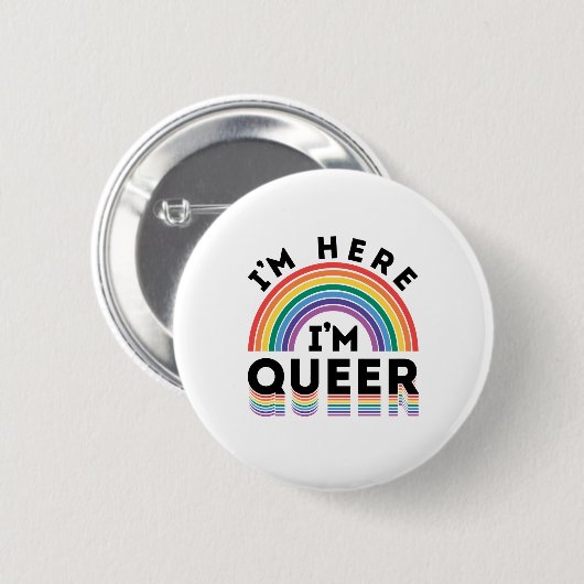 Ich bin hier, ich bin Queer Gay Pride Month Rainbo Button (Vorne & Hinten)