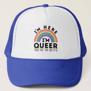 Ich bin hier, ich bin Queer Gay Pride Month Rainbo Truckerkappe