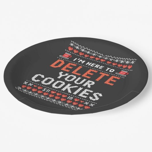 Ich bin hier, um Ihre Cookies zu löschen Ugly Xmas Pappteller (Schrägansicht)