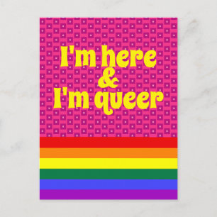 Ich bin hier und ich bin queer Regenbogenflagge de Postkarte