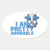 Ich bin Hübsch Adorable Blue und White Kuh Ovaler Aufkleber (Vorderseite)