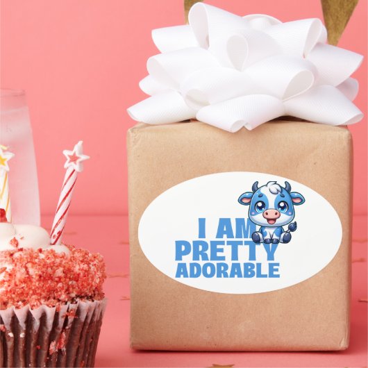 Ich bin Hübsch Adorable Blue und White Kuh Ovaler Aufkleber (Party)