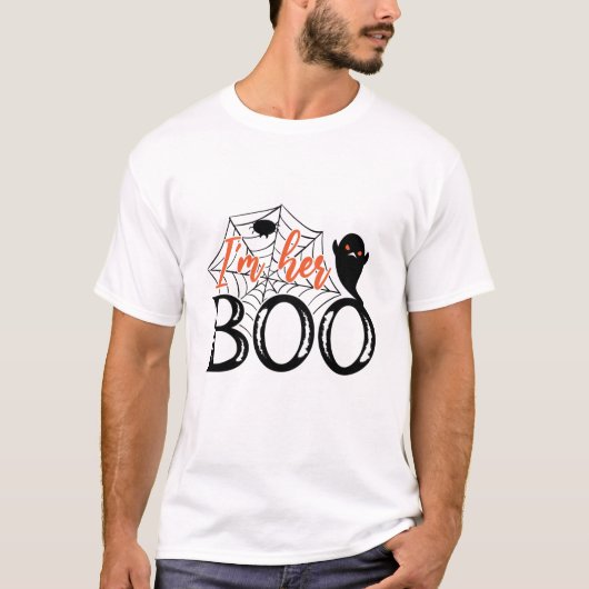 Ich bin ihr Boo Funny Cool Halloween-Geist T-Shirt (Vorderseite)