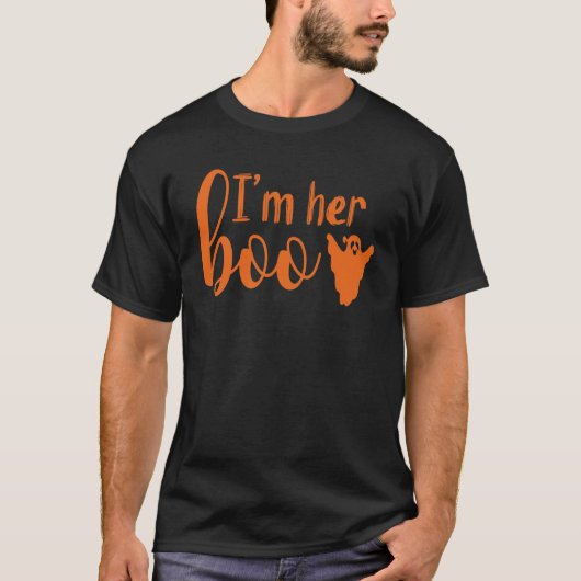 Ich bin ihr Boo | Orangefarbene Textpaare Hallowee T-Shirt (Vorderseite)