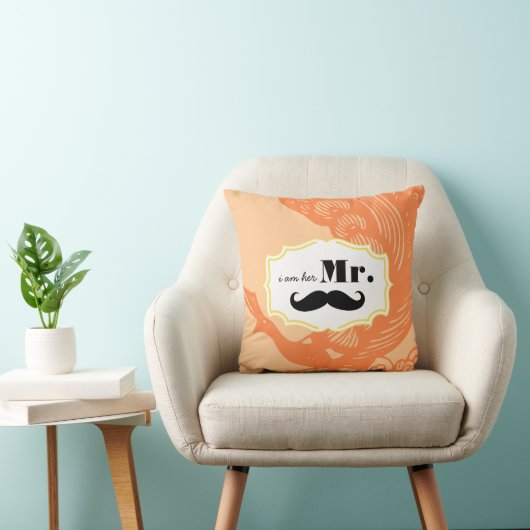 Ich bin ihr Mr. Mustache Peach Peacock Pillow Kissen (Stuhl )