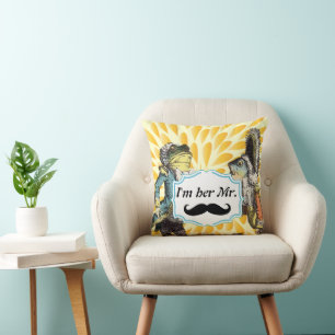 Ich bin ihr Mr. Mustard Yellow Mustache Floral Pil Kissen