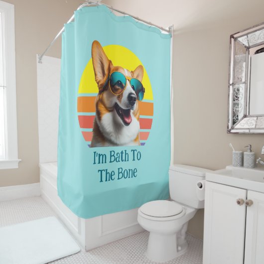 Ich bin im Knochenkorgi mit Sonnenbrille gewohnt Duschvorhang (Beispiel)