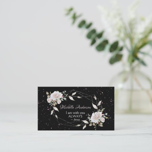 Ich bin immer bei dir ~Jesus Words Geometric Flora Visitenkarte (Stehend Vorderseite)