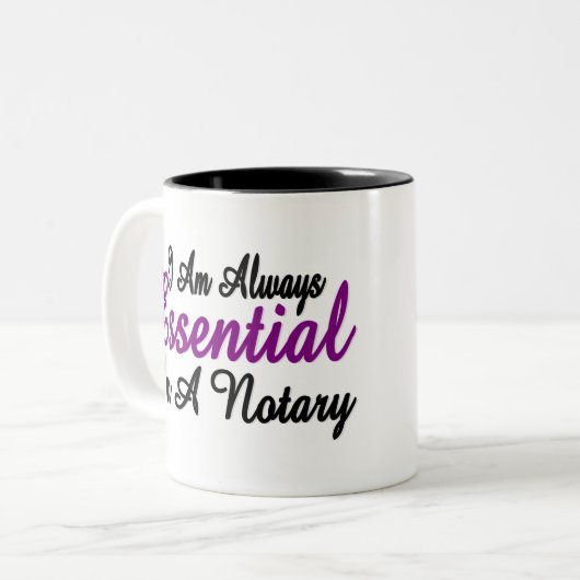 Ich bin immer essenziell im Notar Zweifarbige Tasse (Vorderseite Links)