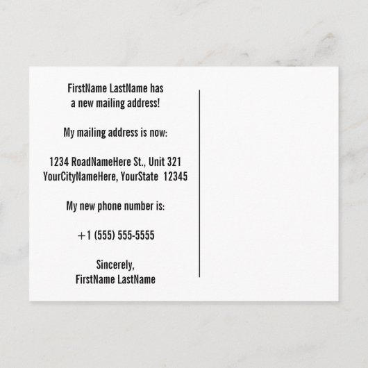 "Ich bin in Bewegung!" Adressenänderung Postkarte (Rückseite)