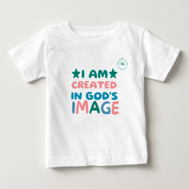 Ich bin in Gottes Bild erschaffen Baby T-shirt (Vorderseite)