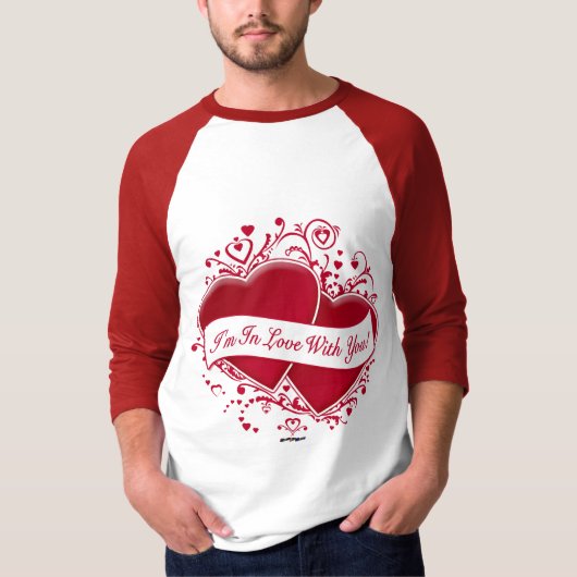 Ich bin in Liebe mit dir! Rote Herzen T-Shirt (Vorderseite)