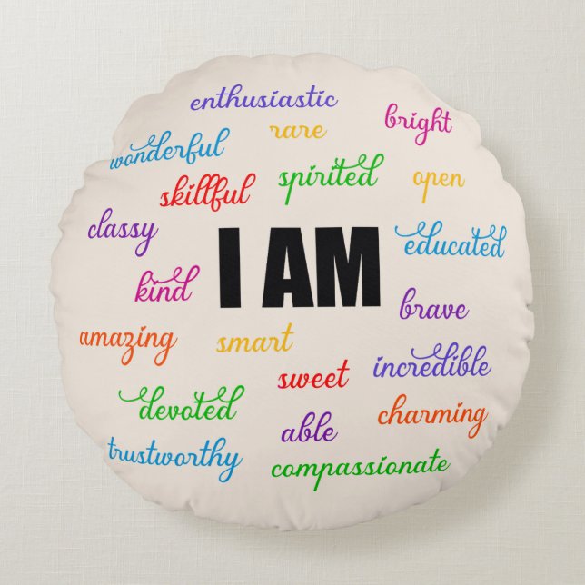 Ich bin inspirierend, positiv, religiös, Christlic Rundes Kissen (Vorderseite)