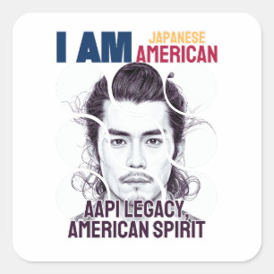 Ich bin Japanisch Amerikaner (Man) - AAPI Heritage Quadratischer Aufkleber