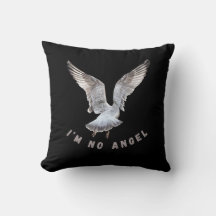Ich bin kein Angel Seagull Black Throw Kissen