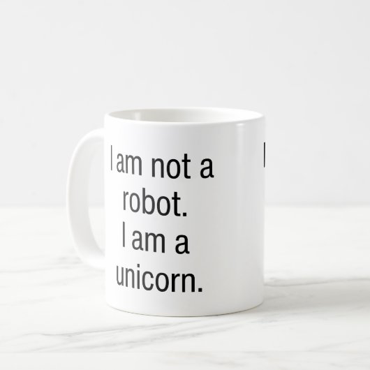 Ich bin kein Roboter, ein Einhorn Kaffeetasse (Vorderseite Links)
