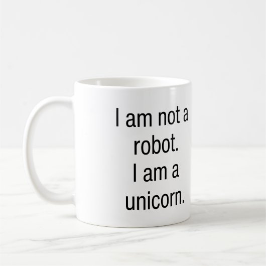 Ich bin kein Roboter, ein Einhorn Kaffeetasse (Links)